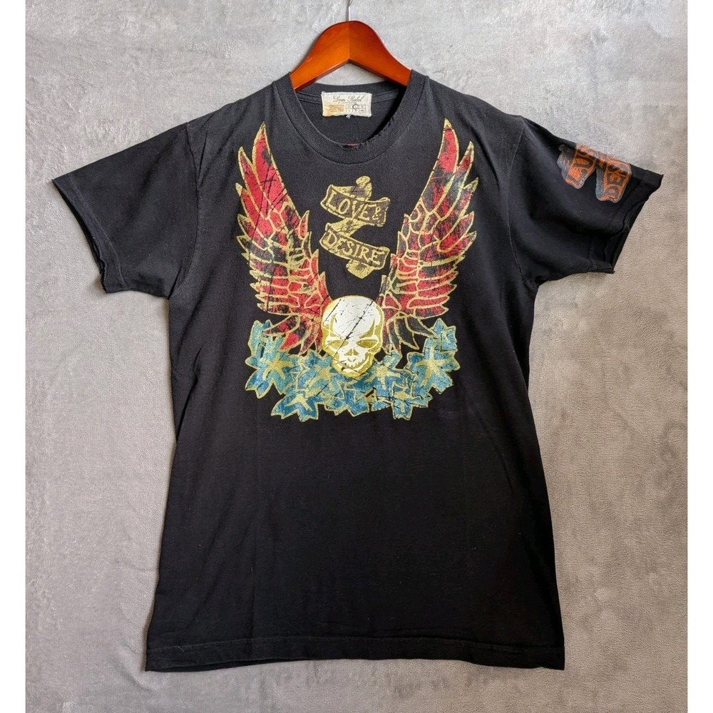 Dom Rebel Love & Desire Skull Wings Designer Black Tattoo T-shirt Size Small